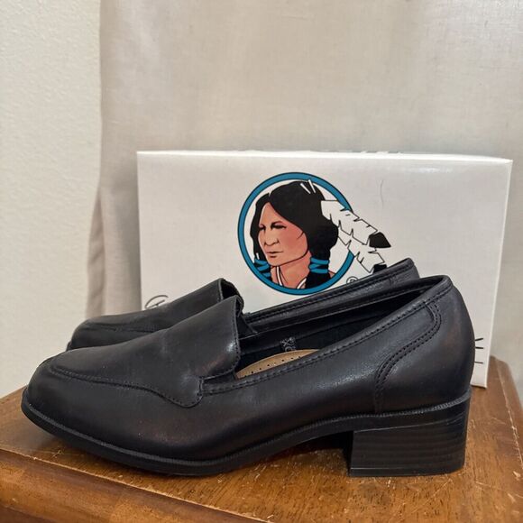 Cherokee 90s Y2K Black‎ Leather Lug Slip On Womens Mules Loafer Heels Bratz 7.5 - Picture 2 of 8